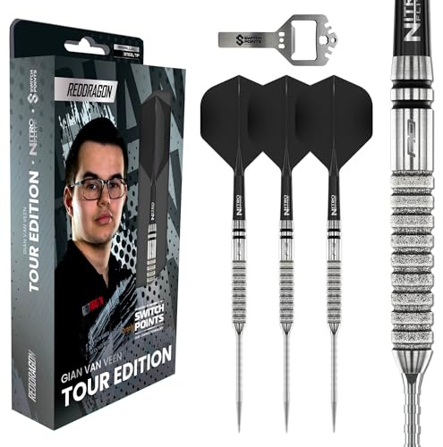 RED DRAGON Darts – Profi Spieler – Gian Van Veen Tour Edition Series - Original | Switch Points Powered by Winmau | Profi Dartpfeile | 90% Tungsten Darts mit Flüge & Schäfte - Steeldarts 21g & 22g