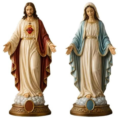 Generisk set med 2 religiösa figurer Jesus & Maria: 20 cm katolska statyer för husaltar och bön – Jesu heliga hjärta & Guds moder Madonna, gåva till kommunion och dop, sakral dekoration