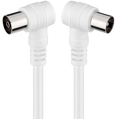 CABLEPELADO Câbl antenne TV mâle femelle, câble coaxial 90° pour décodeur HDTV, DVB-T2 et DVB-C, 75 Ohm, blanc, 2,5 mètres