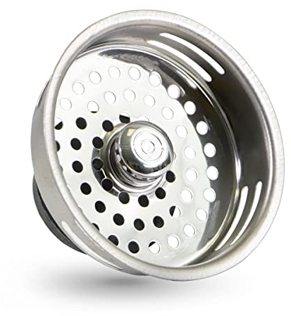 HIGHCRAFT 9843 Stainless Steel Kitchen Sink Strainer Basket-Replacement for Standard Drains (3-1/2 Inch) -Universal Style Rubber Stopper
