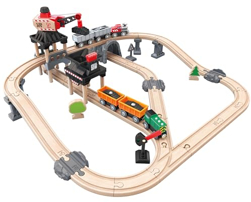 Hape Eisenbahnwelt Bergbau-Set aus Holz, 64 Teile, ab 3 Jahren Mehrfarbig