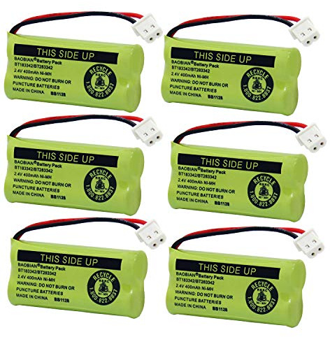 BAOBIAN BT183342 BT283342 2.4V 400mAh Ni-MH Cordless Phone Battery BT162342/BT262342 BT166342/BT266342 Compatible with VTech CS6719-2 CS6114 CS6419 CS6719 AT&T EL52300 CL80112 (6 Pack)