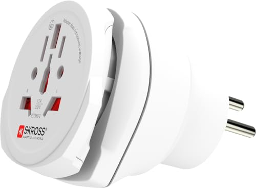 SKROSS Combo World to UK Travel Adapter - Universal Adapter for 2- & 3-Pole Devices from 220+ Destinations, Swiss-Engineered for UK Sockets (White)