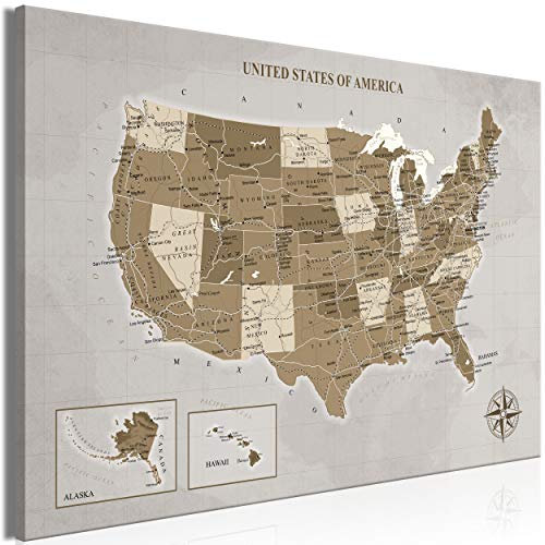 decomonkey Bilder Weltkarte 90x60 cm 1 Teilig Leinwandbilder Bild auf Leinwand Vlies Wandbild Kunstdruck Wanddeko Wand Wohnzimmer Wanddekoration Deko Landkarte USA Englisch