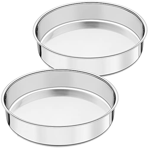 Joyfair Set di 2 stampi rotondi per torte in acciaio inox, 20,3 cm, teglia da forno per arrosti, stampaggio monopezzo e lato dritto, finitura a specchio e lavabile in lavastoviglie (20 cm)