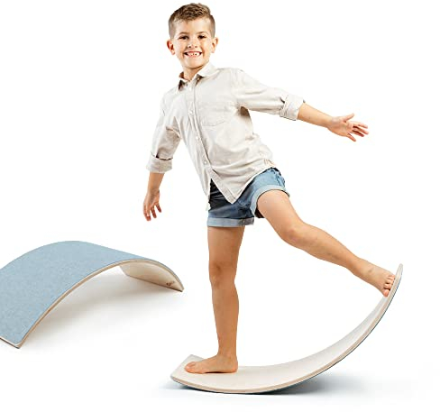 MAMOI® Balance Board für Kinder, Balance wippe, Balancieren und Gleichgewichtstrainer, Balanceboard, Balanceboards Indoor, Balancierbrett, Wobble Board aus Holz, Balance-Board mit Matte ab 3
