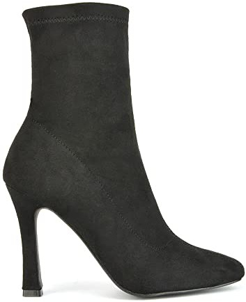 ESSEX GLAM Womens Sock Stretch Stiletto High Heel Ankle Boots Ladies Sock Chelsea Booties Shoes Size 3-8