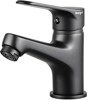 Ibergrif M11059B Miscelatore Monocomando per Bagno, Rubinetto per Lavabo, Cromo, Nero