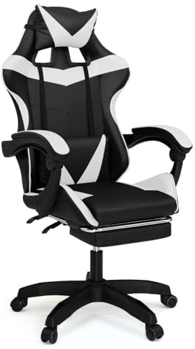 IDMarket - Silla gaming, silla de oficina negra y blanca ALEX
