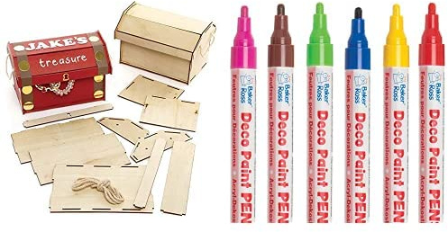 Baker Ross Schatzkisten aus Holz (2 Stück) und Deko-Lackstifte (Packung B) 6 Stück
