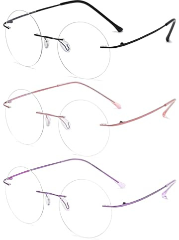 KOOSUFA Titan Runde Randlose Lesebrille mit Blaulichtfilter Herren Damen | Ultra Leicht, Rahmenlose Lesehilfe, Computer Arbeitsplatzbrille, Brille mit Stärke 0.0 1.0 1.5 2.0 2.5 3.0 3.5 4.0