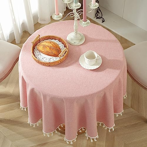 meioro Rund Tischdecke Volltonfarbe Tischwäsche Quaste Tischdecken Baumwolle Leinen Tablecloth Tischtuch Geeignet für Home Küche Dekoration(Rot, Durchmesser 100cm)