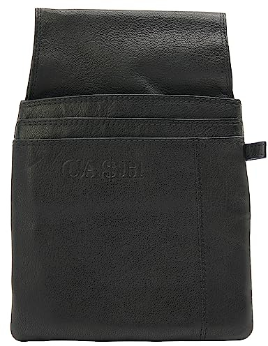 J JONES - Marsupio in pelle, borsa da viaggio - Per il portafoglio del cameriere - pratico e maneggevole, unisex, nero