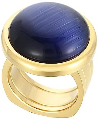 Daesar Edelstahl Ring Frauen, Ring Personalisiert Breit mit Dunkelblau Stein Siegelring Damen Ringe Verlobung Nickelfrei Gold Große 57 (18.1)