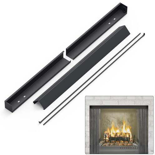 Flehomo Adjustable Fireplace Rod Kit for Fireplace Spark Screen, Rod and Valance Kit Install to Leveling The Fireplace Mesh Screen Curtain