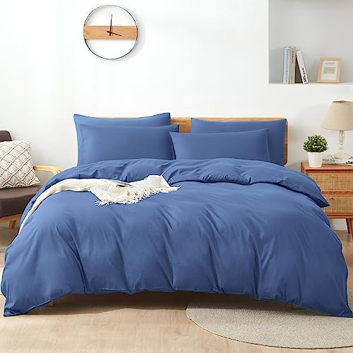 Sufdari Bettwäsche 135x200 Baumwolle Blau, 100% Baumwolle Bettbezug aus Atmungsaktive, Bettwäsche-Set mit 2 Kissenbezüge 80x80 cm+ 2 Bettbezüge mit Reißverschlus