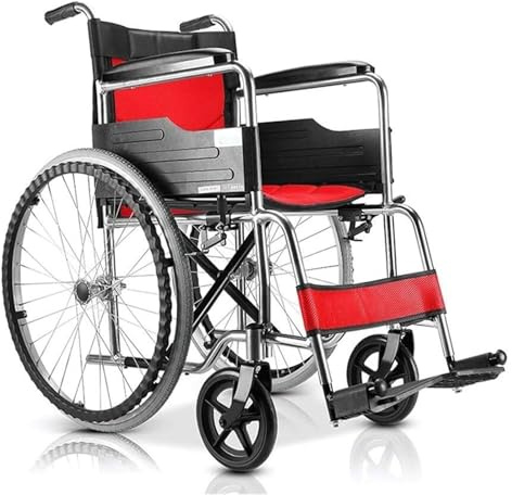 Faltbarer Rollstuhl Faltbarer Rollstuhl Stahl Ultraleicht Faltbarer Rahmen Tragbar Transit Reise Rot für Behinderte Benutzer Kann 100kg Push Type Transporthilfe tragen