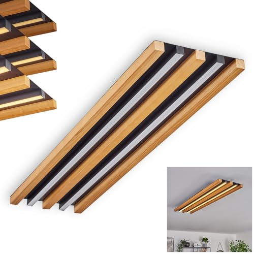 HOFSTEIN LED Deckenleuchte Favorina, dimmbare Deckenlampe aus Metall/Holz/Kunststoff in Schwarz/Natur/Weiß, dimmbar über Lichtschalter, 30 Watt, 3400 Lumen, 3000 Kelvin, Wohnzimmer, Schlafzimmer, Flur