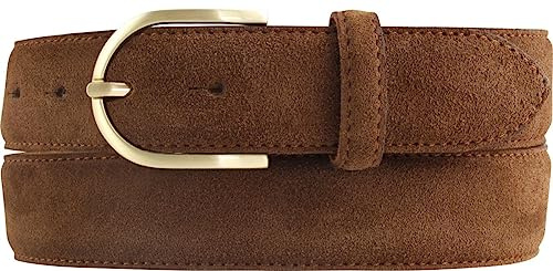 BELTINGER Damen-Gürtel aus Veloursleder 3,5 cm | Velour-Ledergürtel für Damen 35mm | Wildleder-Gürtel mit runder, goldener Gürtelschließe
