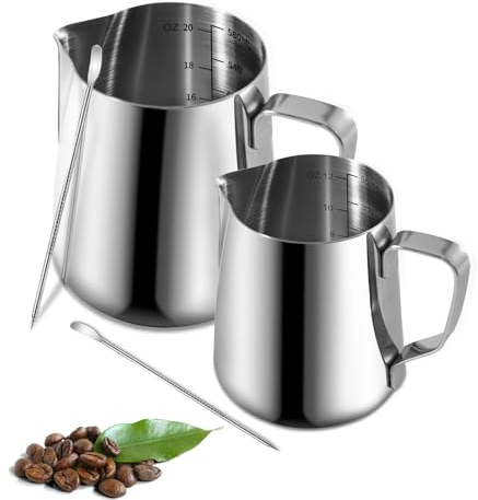 Omtofo 350ml 550ml Bricco per Latte in Acciaio Inox con Marchio di Misurazione e caffè Latte Art Pen, per Cappuccino, Espresso, Perfetta per Gli Amanti del Caffè