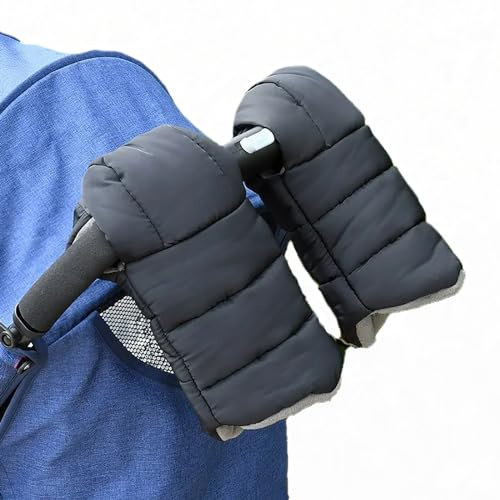 Rock88 Waterproof Stroller Gloves Winter Warm Thicken Golf Push Cart Hand Muff Soft Fleece Lining Windproof Shopping Cart Hand Warmer,Black,25 * 16cm