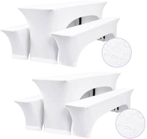 YMHPRIDE 2 Sets Elastische Biertisch- & Bankhusse Weiß, 50cm | Biertisch- & Bierbankhusse, 220Lx50Bx70Hcm, hochelastisch passgenau, wasserdicht, passend für Standard-Bierzeltgarnituren