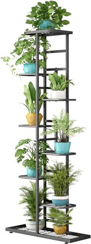 LINZINAR Plant Stand Indoor Outdoor Metal 8 Tier 9 Potted Multiple Flower Pot Holder Shelf Indoor Outdoor Planter Display Shelving Unit for Patio Garden Corner Balcony Living Room