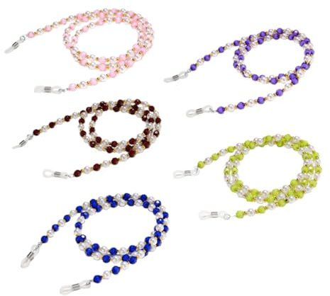 SHERCHPRY 5 Stück Vintage Brillenkette Mit Perlen Anti Rutsch Brillenband in Pastellfarben Brillenhalter Halskette Für Damen Und Herren Multifunktionaler Schmuck Und Brillenzubehör