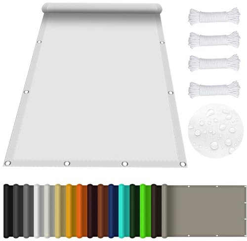 Vela Ombreggiante Tenda 1.2 x 6.5 m, Rettangolare Impermeabile Tenda a Vela Ombreggiante Telo con Occhielli con Fune, per Giardino Terrazzo e Campeggio, Bianco