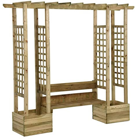 Homgoday Pergola de jardin avec banc et jardinières en bois de pin imprégné pour camping, fête, célébrations extérieures