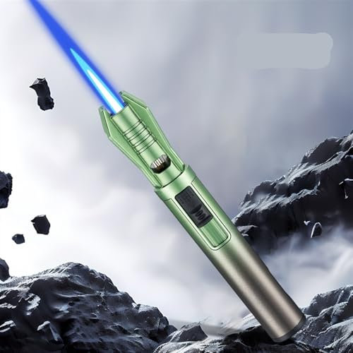 BXFFFCEO Lightsaber Lighter, Windproof Torch Lighter, Metal Windproof Blue Flame Lighter, Candle Lighter, Refillable Butane Torch Lighter, (Adjustable Red and Blue Flame) (Blue)(A)