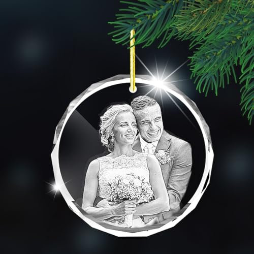 Personalisierte Weihnachtsschmuck mit graviertem Kristallfoto, unser erstes verheiratetes Weihnachtsornament 2024, Foto-Ornament, personalisierte Weihnachtsschmuck, Brautgeschenke, Ornament