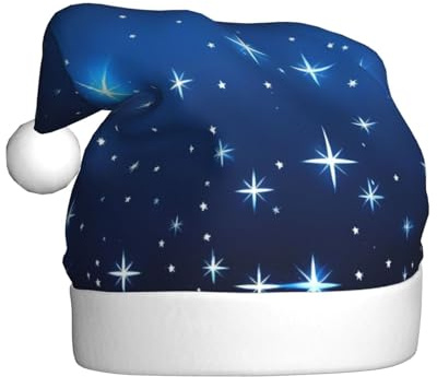 WBQLSL Blauer Stern Muster Erwachsene Weihnachtsmütze 39,9 cm hoch Plüsch Weihnachtsmütze Unisex dekorative Mütze Weihnachtsmann Weihnachten Halloween Party