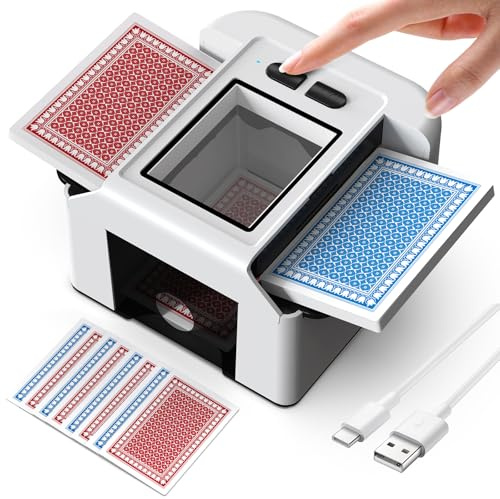 ShinePick Mélangeur de Cartes Automatique Rechargeable USB, Automatique/Manuel 2 Modes, 1-2 Ponts Melangeur de Carte pour Jeu de Cartes/UNO/Poker/Texas Hold'em/Blackjack