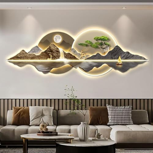 LED-Lichtgemälde Wandkunst Dekorationen – 3D-Wandskulpturen zum Aufhängen orientalische Kiefer Wandmalerei – moderne traditionelle chinesische Dekoration