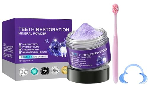 Eazerom 09 Zahnaufhellung Pulver, 50g Lila Zahnwiederherstellung Mineralpulver,Zahnrestaurations Mineralpuder,Teeth Whitening Powder, Zahnpulver für Weiße Zähne, Erfrischt den Atemb,