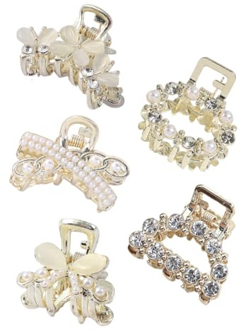 Métal Mini Pince Cheveux, Diamants Cristal Perles Pince Cheveux Femme, 5 Pièces