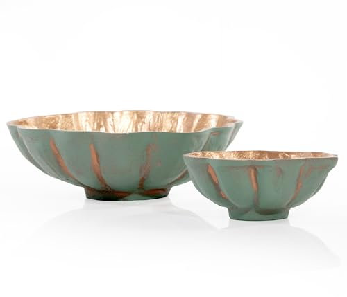 ANDALUCA Dekorative Metallschalen, Türkis, Kupfer-Finish, 2 Stück