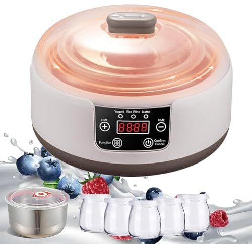 36 Hour Yogurt Maker, with temperature control and timer, 1.2L Stainless Steel Yogurt Machine with LCD Display for Home Use (with cups)