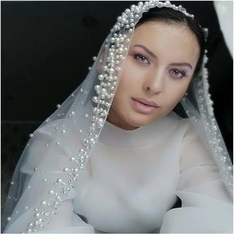 LYHYDMA Brautschleier Braut Perle Schleier Frau Elfenbein Weiß Hochzeit Zubehör 1,5 m breit(Ivory,300cm)
