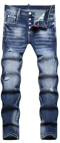 Kdtoll Jeans de hombre Slim Fit rasgados - Pantalones de mezclilla elásticos con estampados, estilo Streetwear Y2K y Hip-Hop Casual