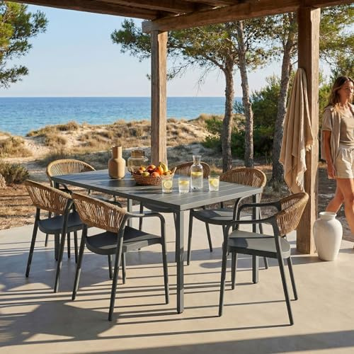 IDIMEX Gartenmöbel Set Narciso mit Tisch und 6 Stühlen, grau - Moderne Outdoor Sitzgruppe für 6 Personen, wetterfest & UV-beständig für Terrasse und Garten