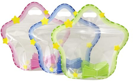 WACCOMT Pack 30 Bolsas de Regalo de Pie Resellables, 3 Colores, 22x22cm | Transparentes, Plástico con Manijas, Para Favores de Fiesta, Almacenamiento de Alimentos