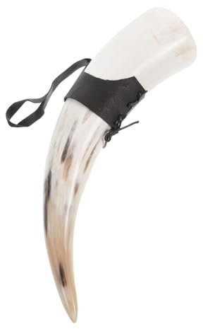 ZUNOXAZ Copa De Cuerno De Buey 30-36 Cm Funda De Piel, Gran Capacidad, Diseño Artístico Hecho a Mano, Para Hombres, Uso Decoración y Bebida Tradicional, Jarra Multifuncional