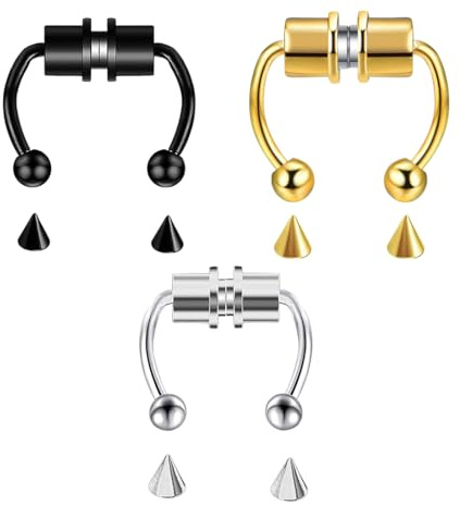 ZORVYN 3 set Magnettrenner Nasenring Edelstahl Hufeisenring Künstlicher Wiederverwendbar