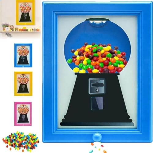 Candy Dispenser Picture Frame Hanging Candy Frame, Gumball Picture Frame Dispenser for Sweets, Nuts, Snacks, Wall Mounted Art Decor for Halloween Birthday Christmas Gifts (Blue)