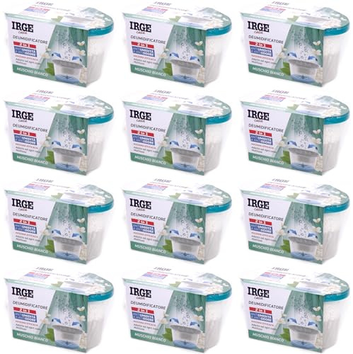 SET 12 vaschette 400 ml assorbi umidità profumate MUSCHIO BIANCO anti odore deumidificatore sali per bagno cucina camper caravan roulotte ripostiglio dispensa armadio
