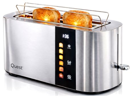 Quest 4 Slice Digital Toaster/Long Slots / 6 Browning Levels/Reheat & Defrost/Crumb Tray & Cord Storage / 1500W (68290)