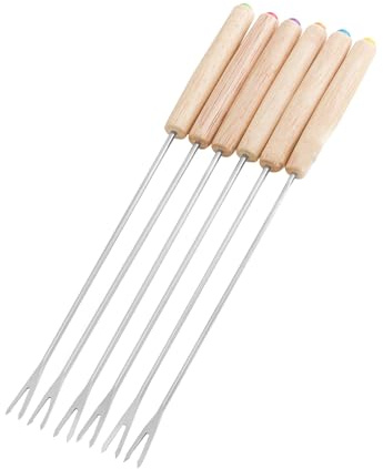 KIMISS Ensemble de Fourchettes à Fondue en Acier Inoxydable, 6 Pièces, Fourchettes Résistantes à la Chaleur pour le Chocolat, le Fromage et les Smores avec Manche en Bois