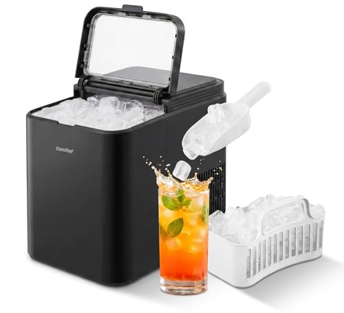 COMFEE' Countertop Ice Maker, 12 kg/24H, Self-Cleaning, RCI12BL1UK(E) | 8 Ice Bullets in 6-9 Min, 2 Bullet Ice Sizes, 1.3 L Water Tank, Includes Ice Scoop & Basket, for Home/Kitchen/Office/Party